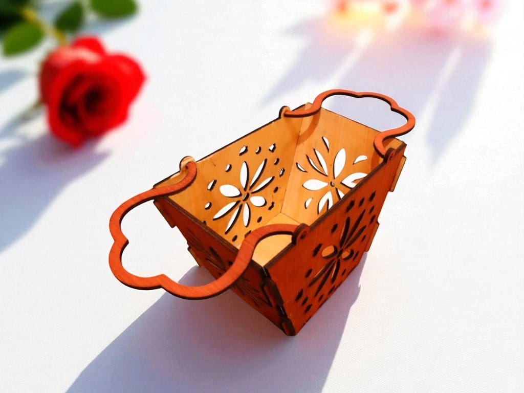 Laser Cut Decorative Flower Basket with Handle