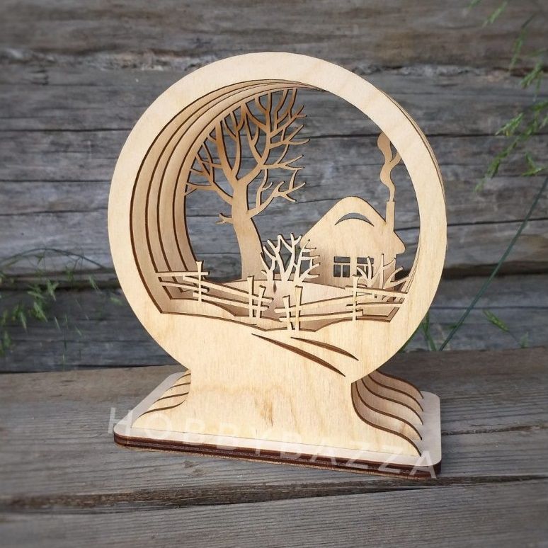 Laser Cut Christmas Winter House Globe Desk Decor
