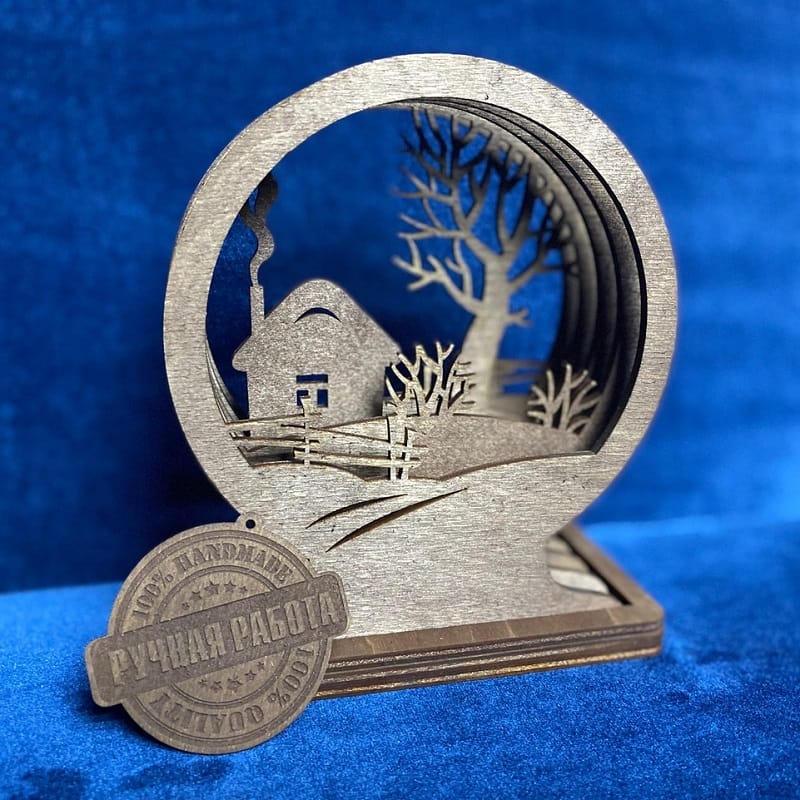 Laser Cut Christmas Winter House Globe Desk Decor
