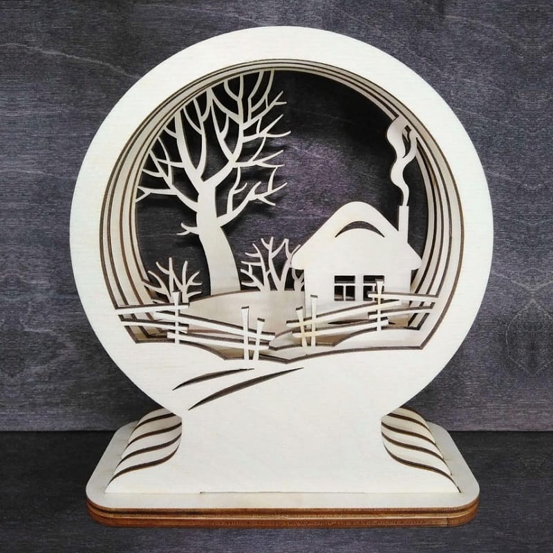 Laser Cut Christmas Winter House Globe Desk Decor
