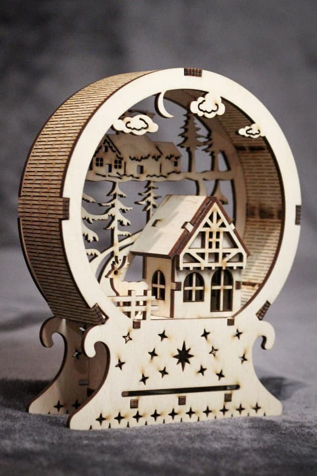 Laser Cut Winter Village Scene Globe Lamp