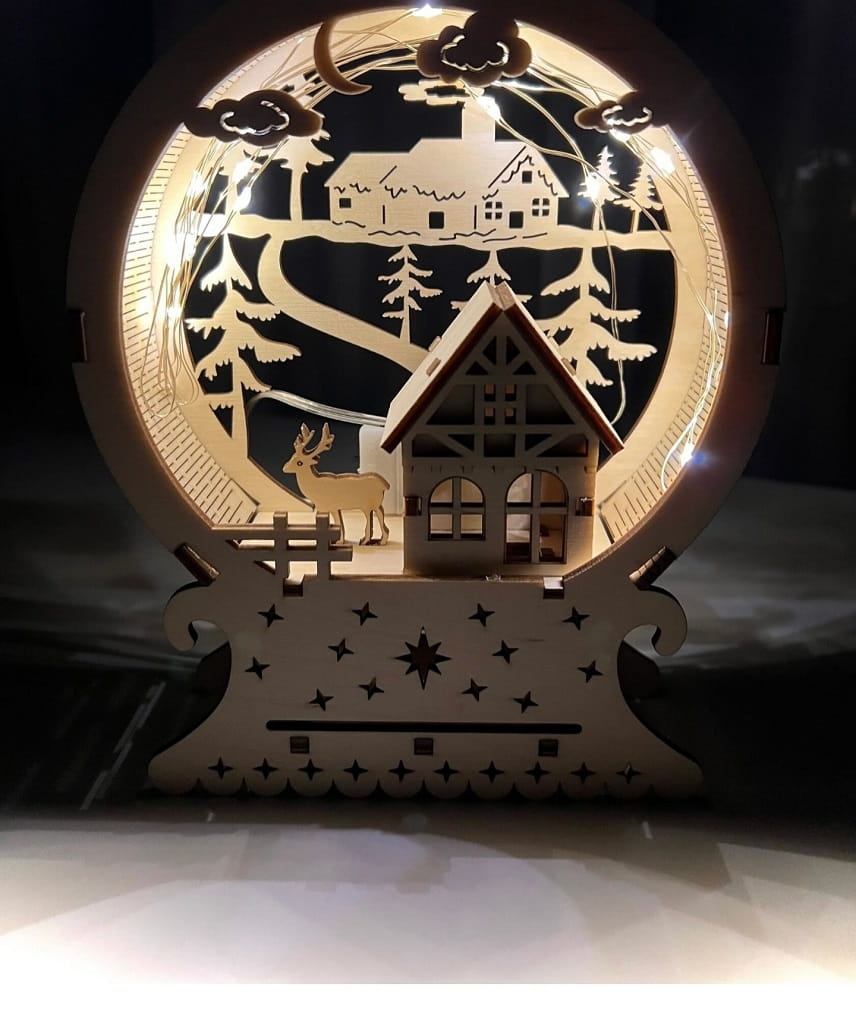 Laser Cut Winter Village Scene Globe Lamp