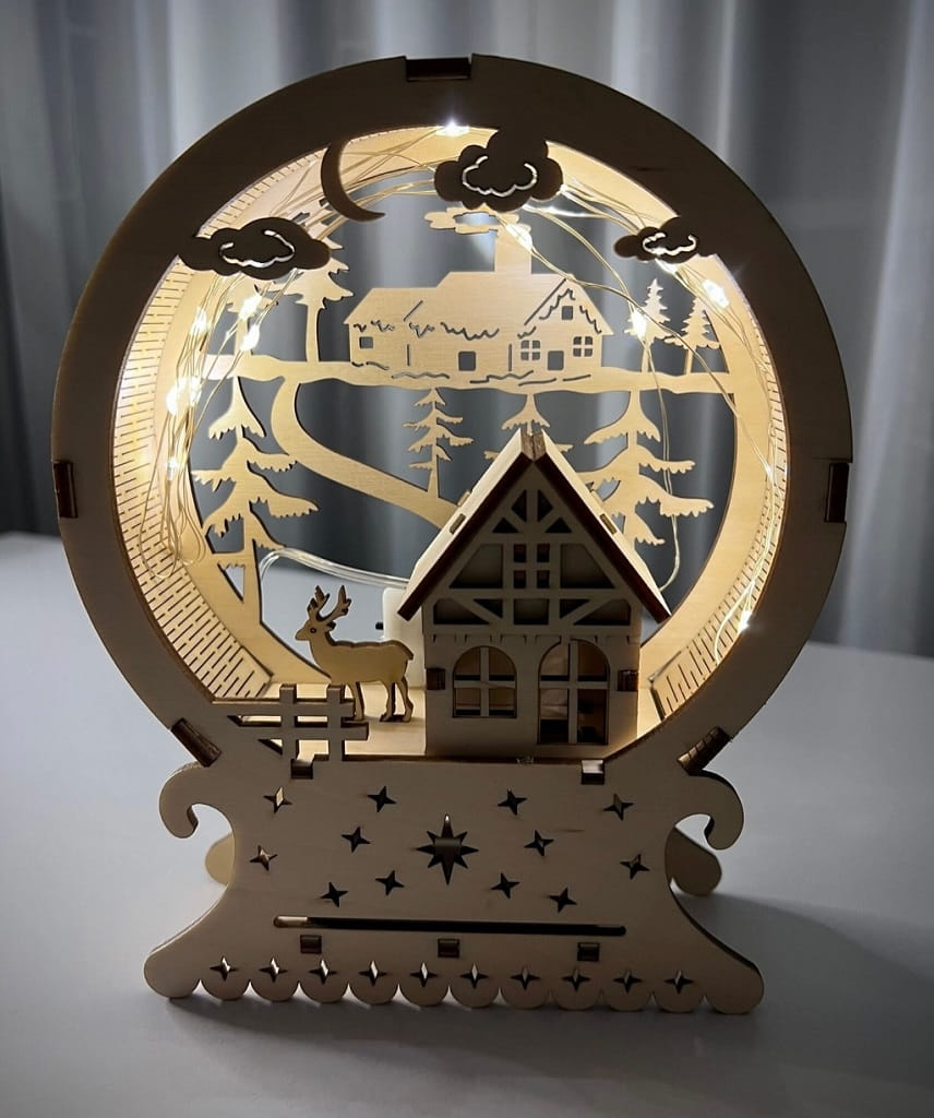 Laser Cut Winter Village Scene Globe Lamp