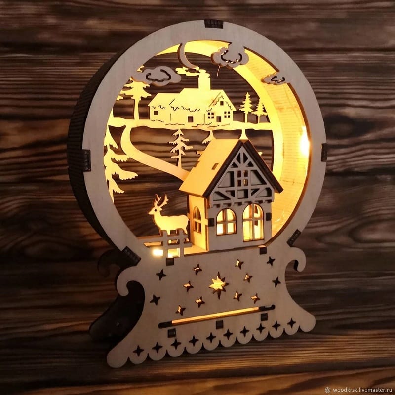 Laser Cut Winter Village Scene Globe Lamp