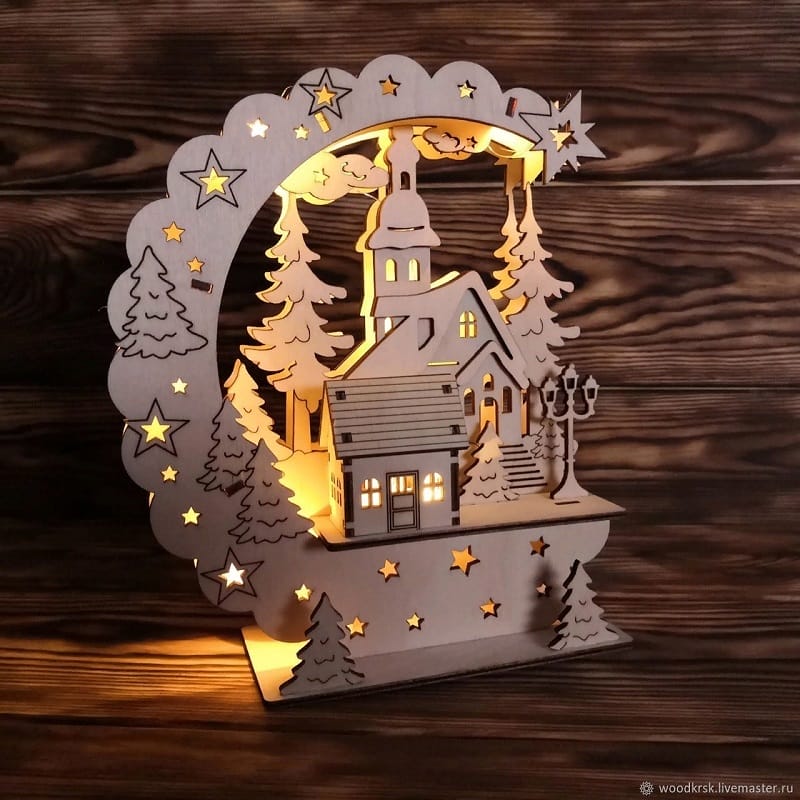 Laser Cut Crescent Moon Christmas Village Desk Decor