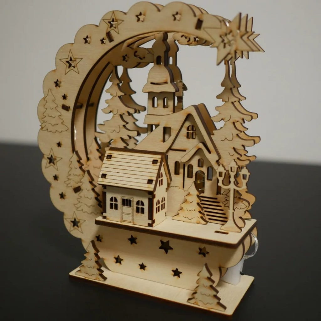 Laser Cut Crescent Moon Christmas Village Desk Decor