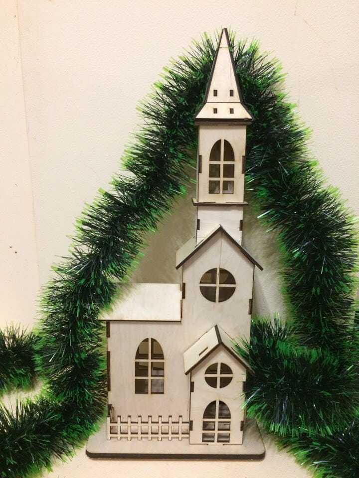 Laser Cut Wooden Christmas Church Night Light