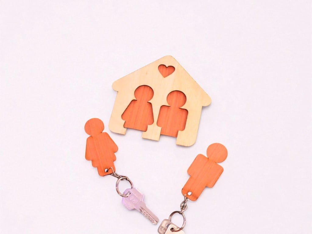 Laser Cut Couple Key Holder with Keychain
