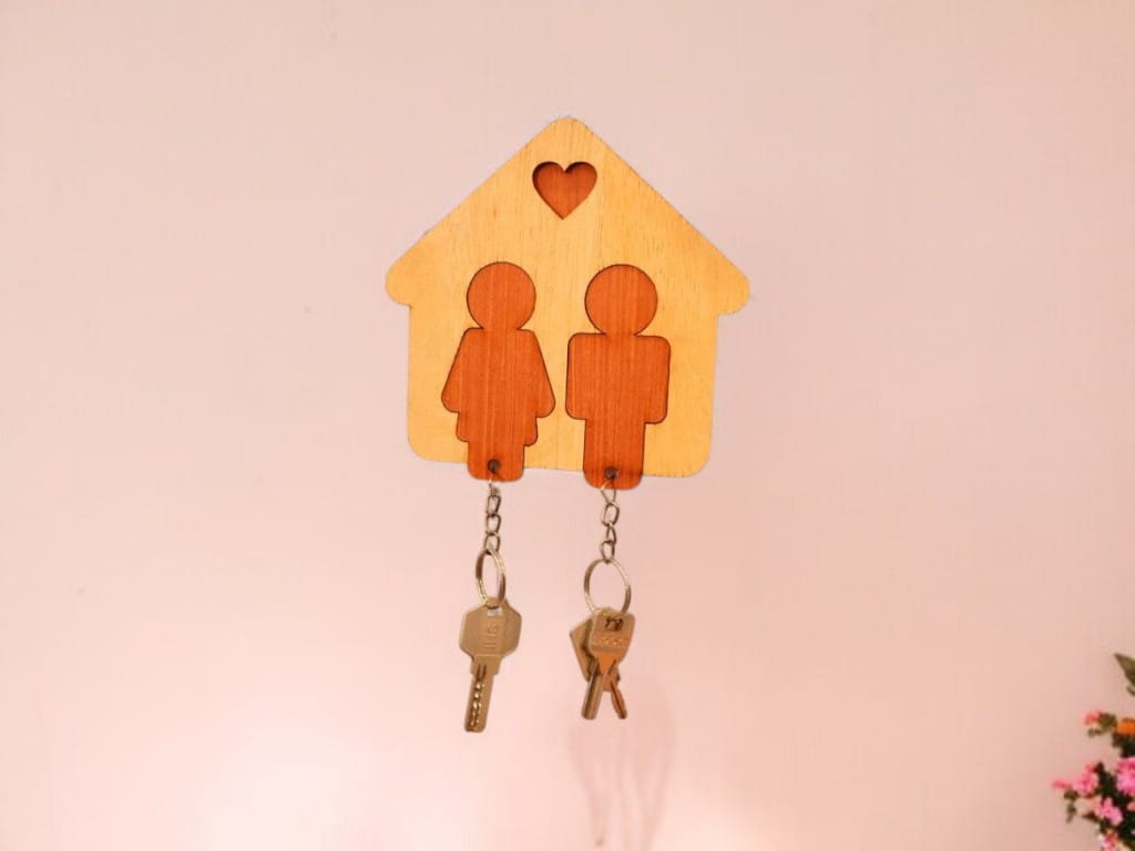 Laser Cut Couple Key Holder with Keychain