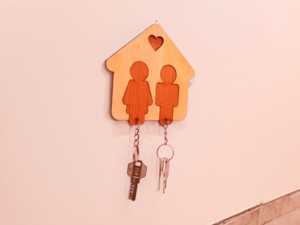 Laser Cut Couple Key Holder with Keychain