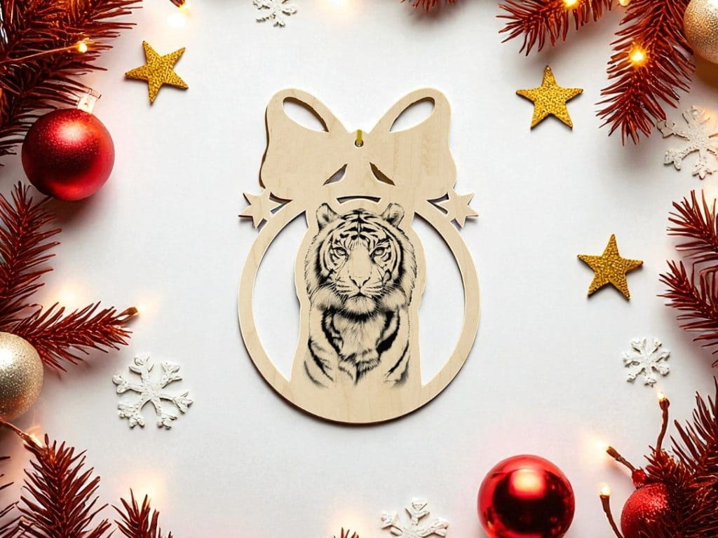 Laser Cut Engraved Tiger Christmas Ball