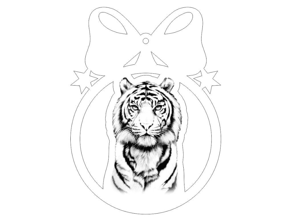 Laser Cut Engraved Tiger Christmas Ball