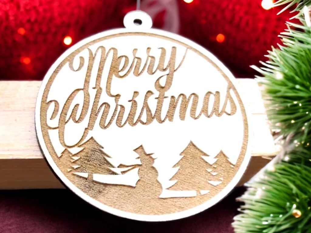 Laser Cut Merry Christmas Tree Ornament