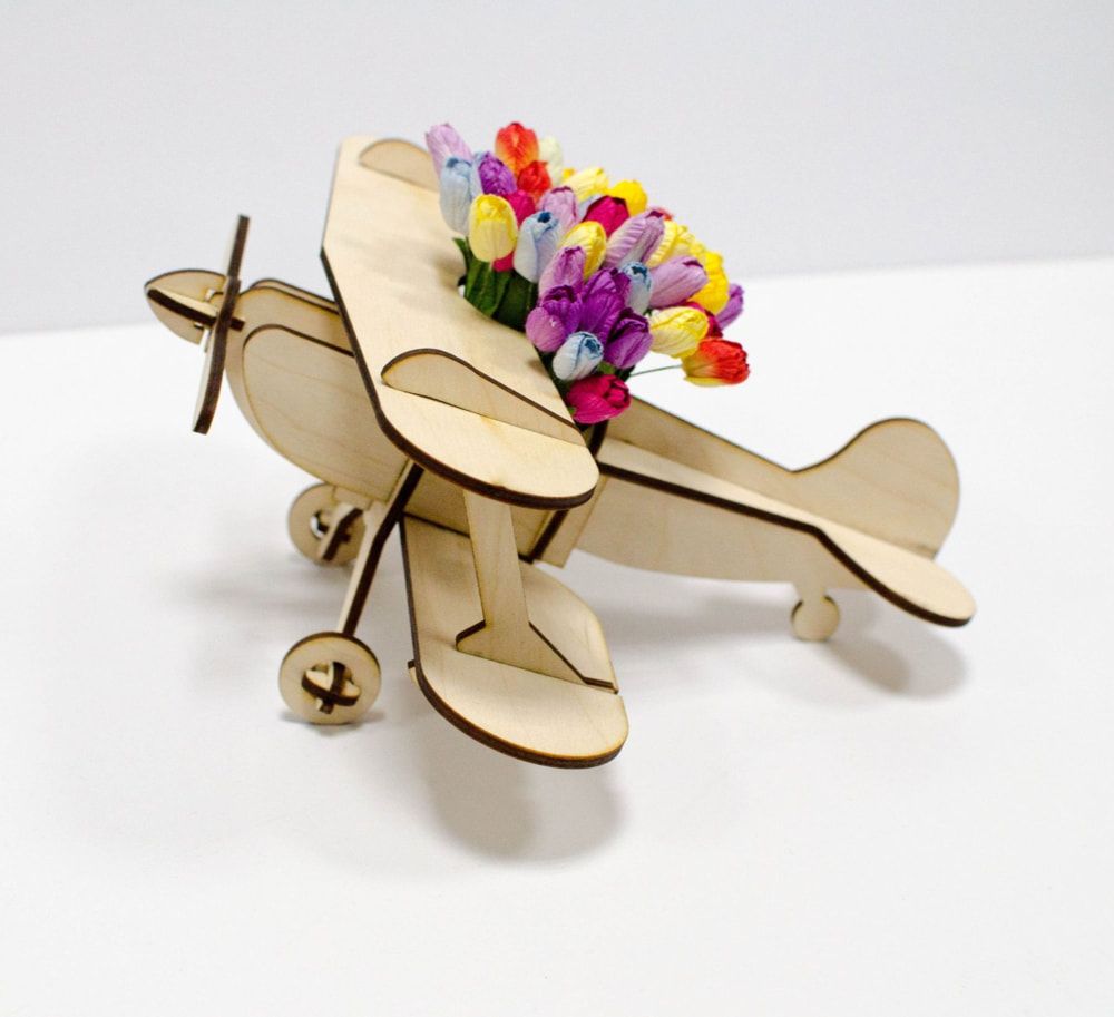 Laser Cut Airplane Model Flower Pot