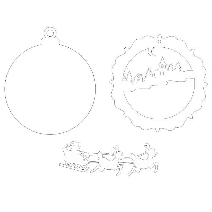 Laser Cut Santa Sleigh Flying over Winter Village Christmas Ornament