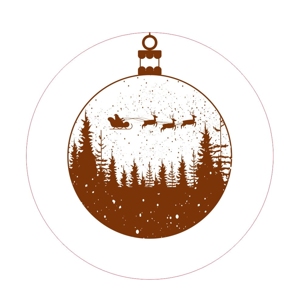 Laser Engraving Santa Sleigh Flying Over Woods Christmas Plate