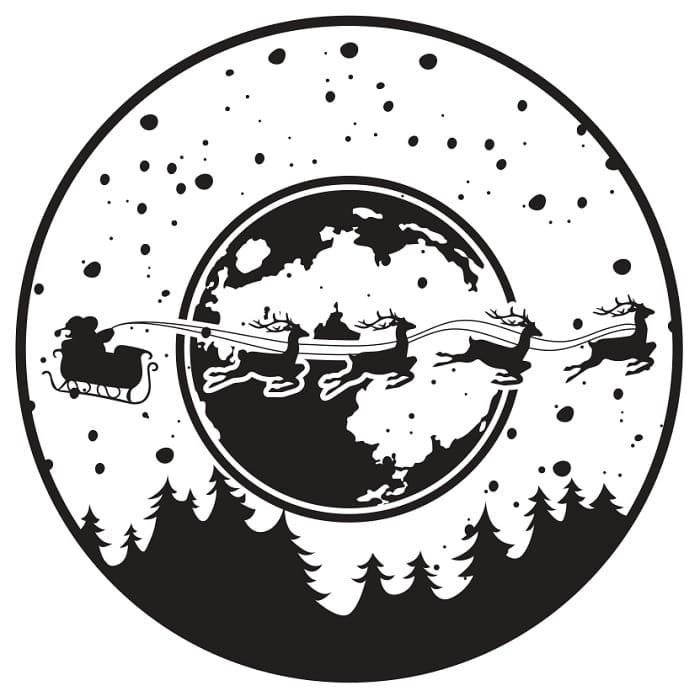 Laser Engraving Santa Sleigh Flying on Festive Night Christmas Plate