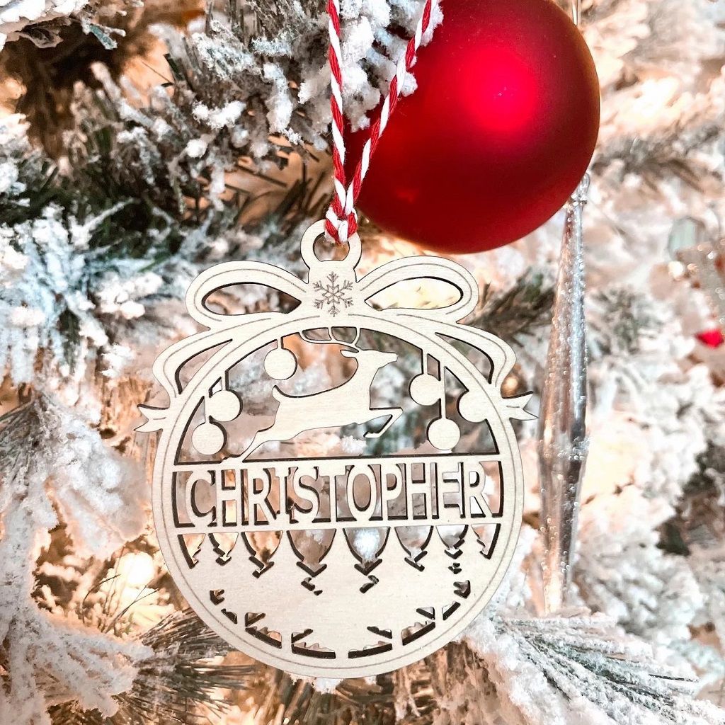 Laser Cut Personalized Christmas Reindeer Ball