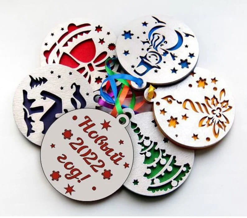 Laser Cut Wooden Christmas Tree Ball Collection