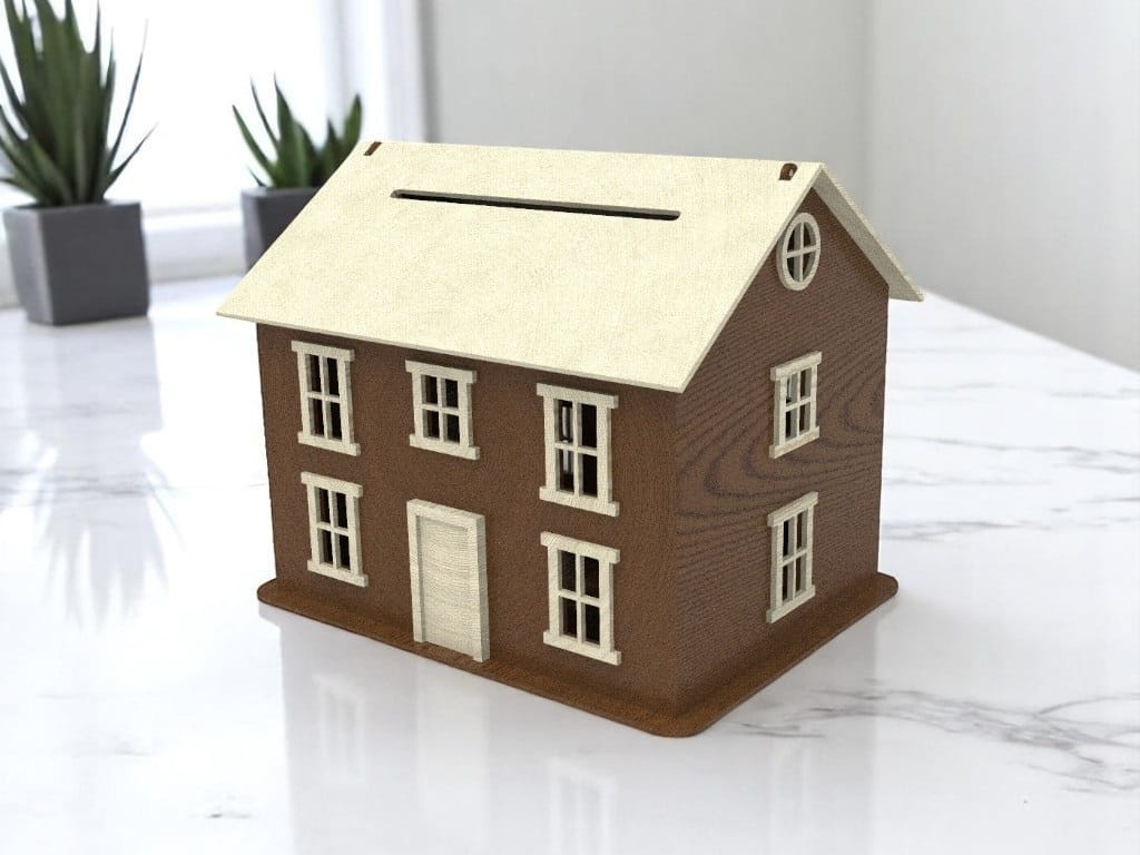 Laser Cut House Shaped Money Box