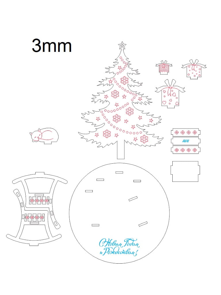 Laser Cut Christmas Tree, Chair and Cat Table Decor