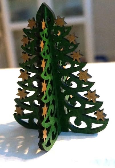 Laser Cut 3D Wooden Christmas Tree with Stars