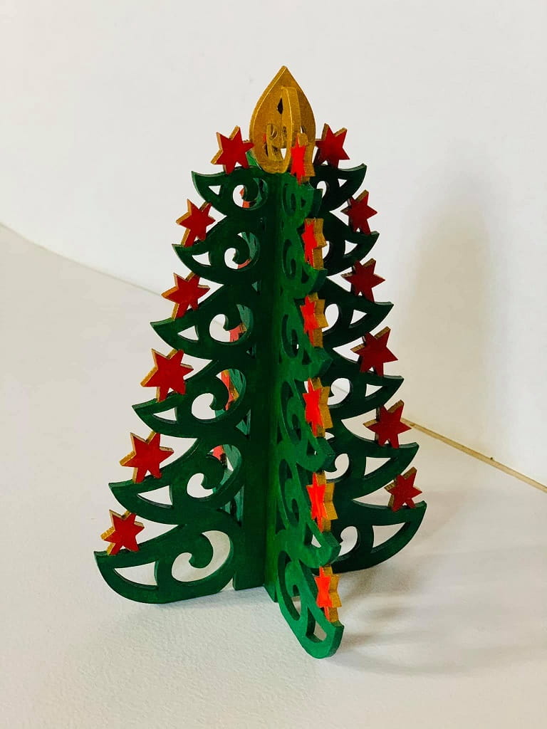 Laser Cut 3D Wooden Christmas Tree with Stars