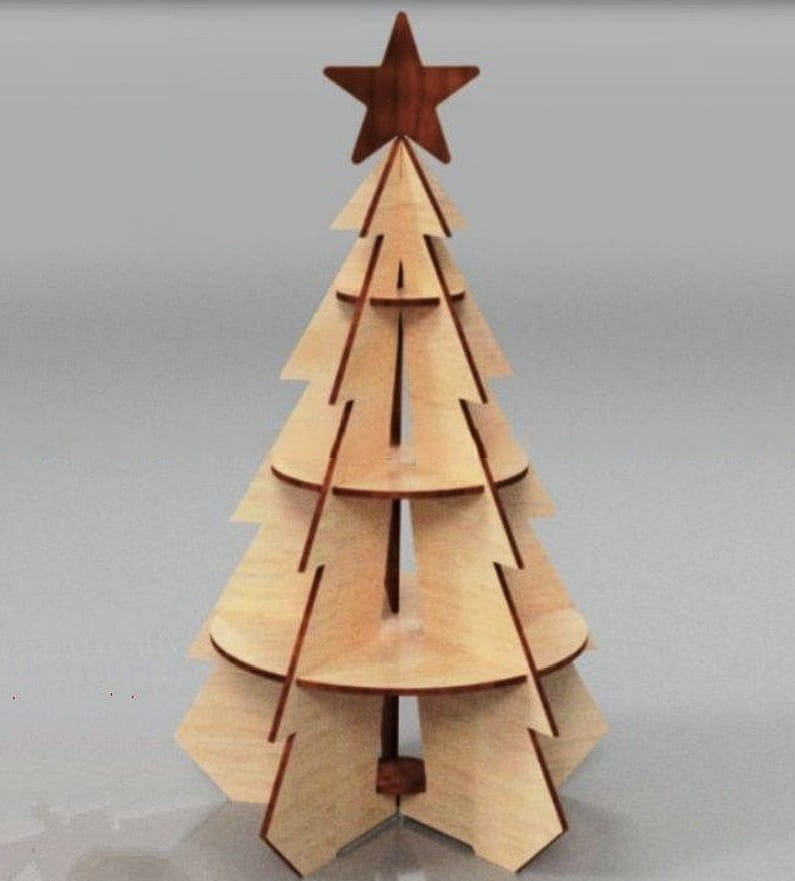 Laser Cut 3D Wooden Christmas Tree with Star Set