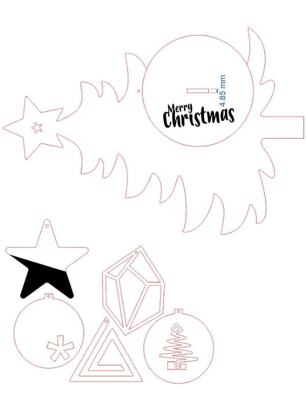 Laser Cut Christmas Tree Ornament Hanger with Ornament Collection