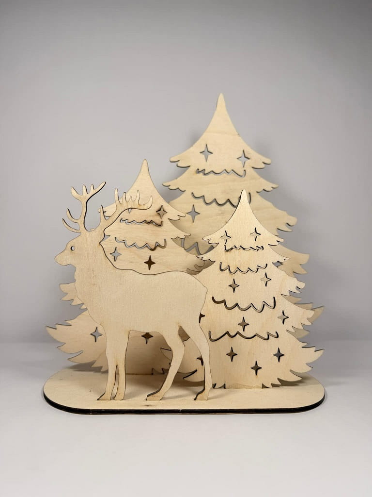 Laser Cut Christmas Tree with Reindeer Table Decoration