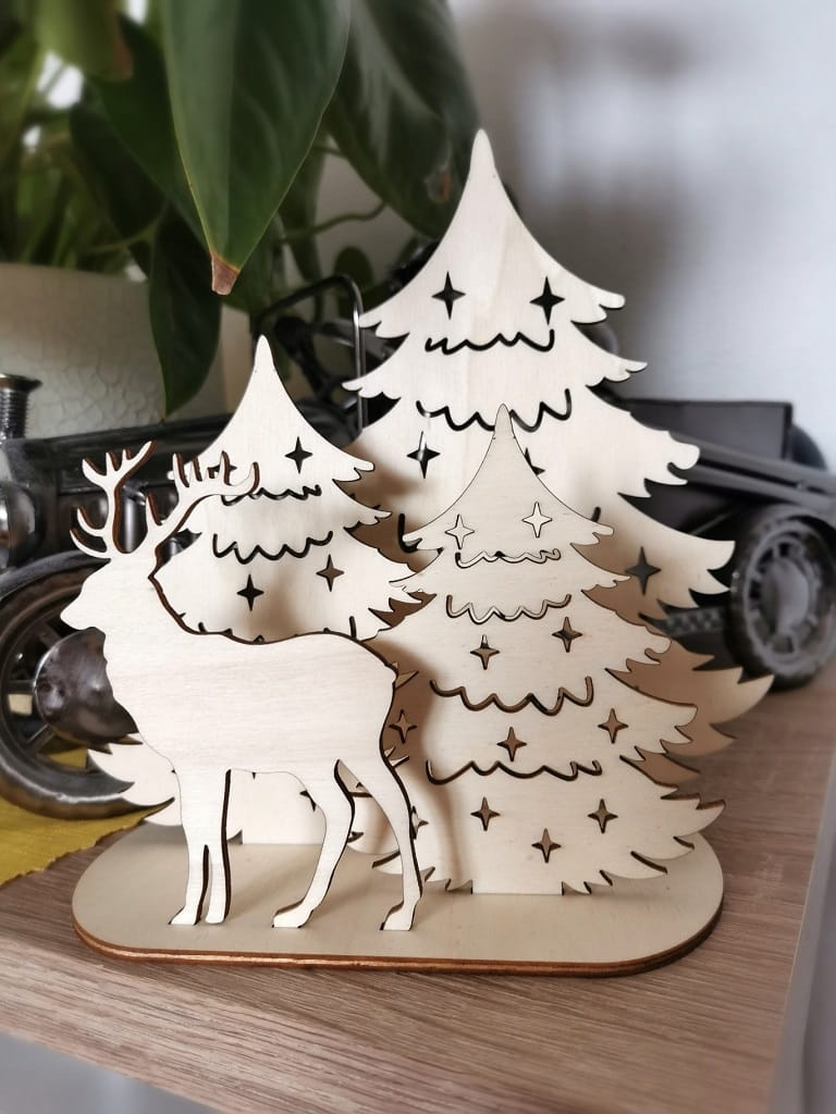 Laser Cut Christmas Tree with Reindeer Table Decoration