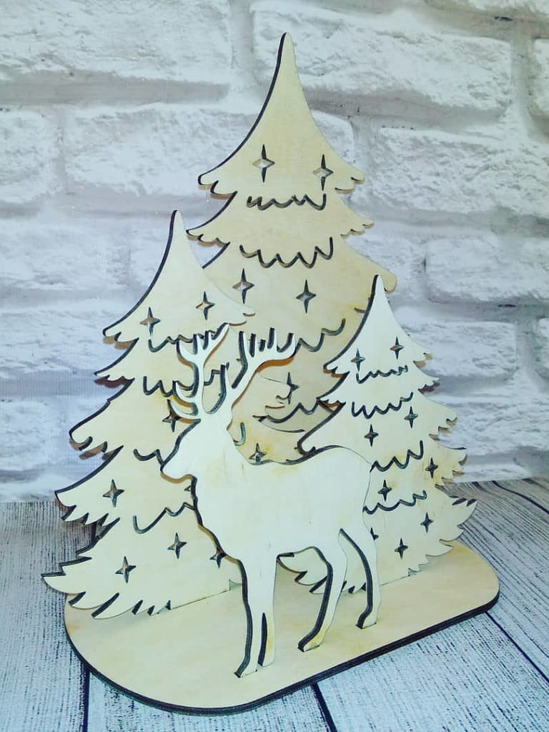 Laser Cut Christmas Tree with Reindeer Table Decoration