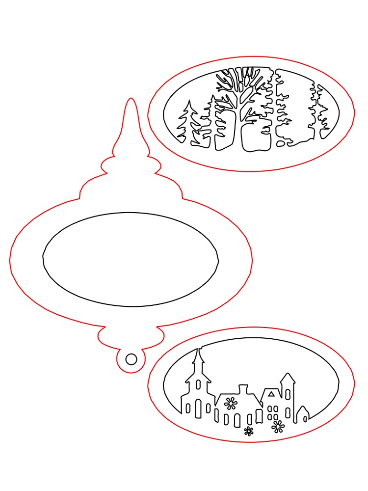 Laser Cut Christmas Town Tree Ornament