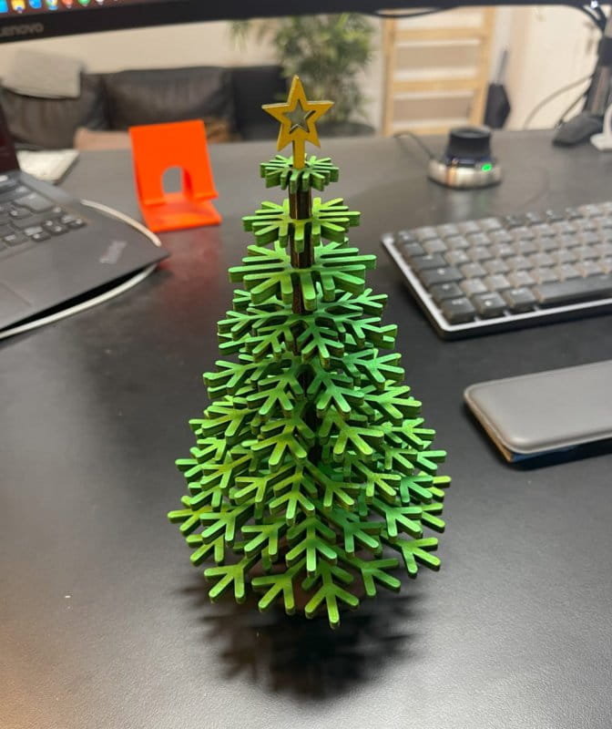 Laser Cut Christmas Tree Made from Wooden Snowflakes