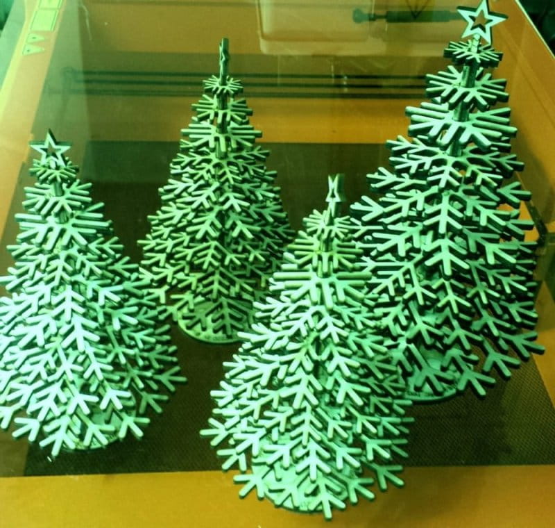 Laser Cut Christmas Tree Made from Wooden Snowflakes