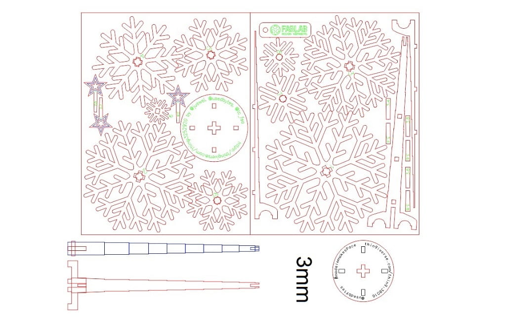 Laser Cut Christmas Tree Made from Wooden Snowflakes