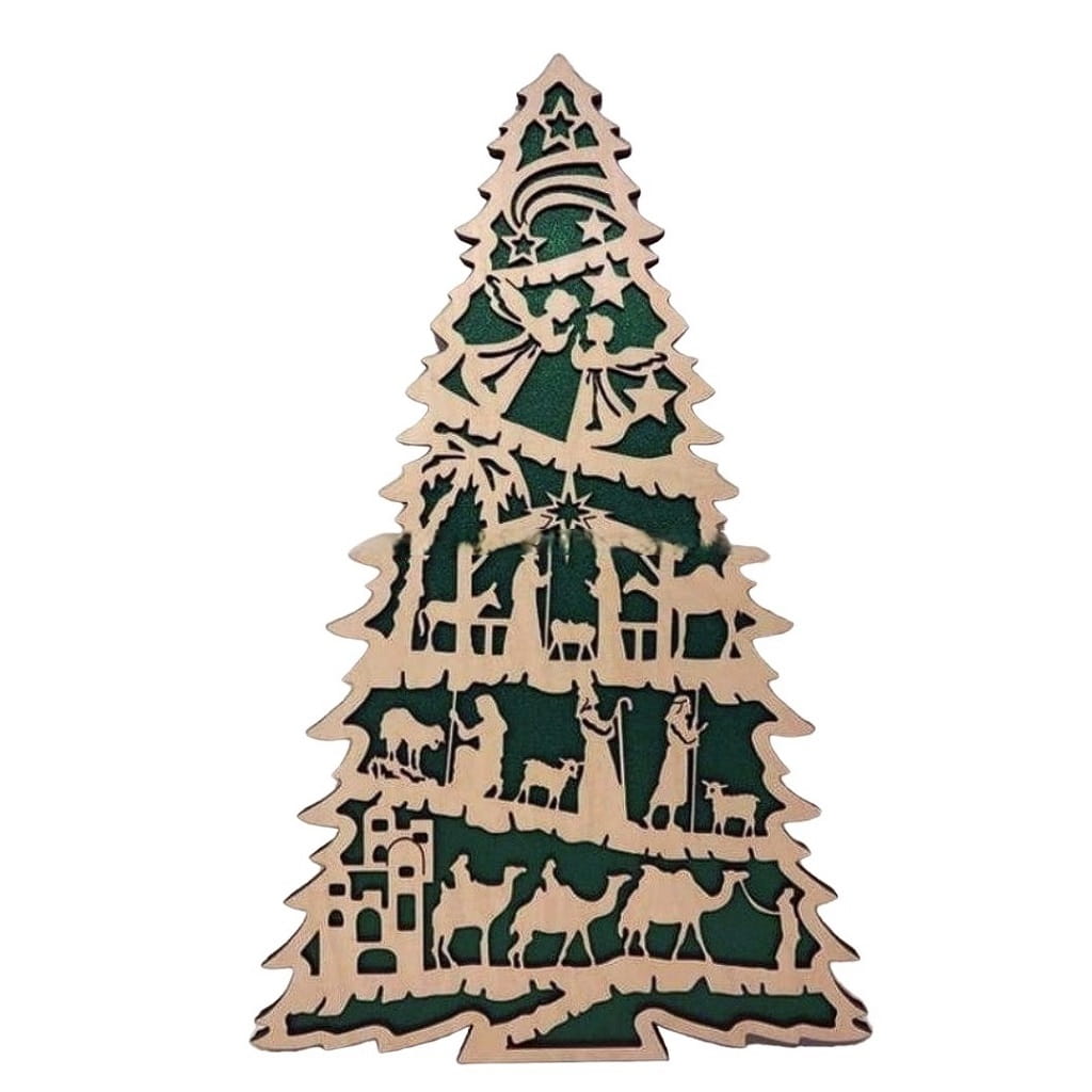Laser Cut Christmas Tree with Nativity Scene