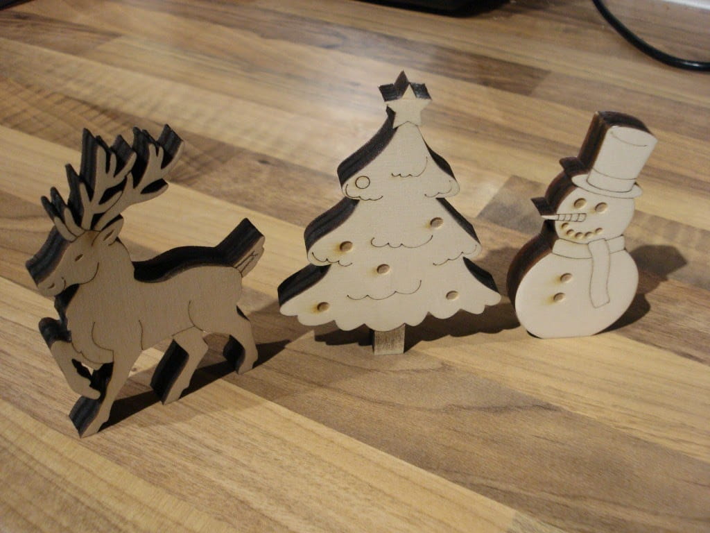 Laser Cut Christmas Decorations with Snowman, Reindeer and Tree