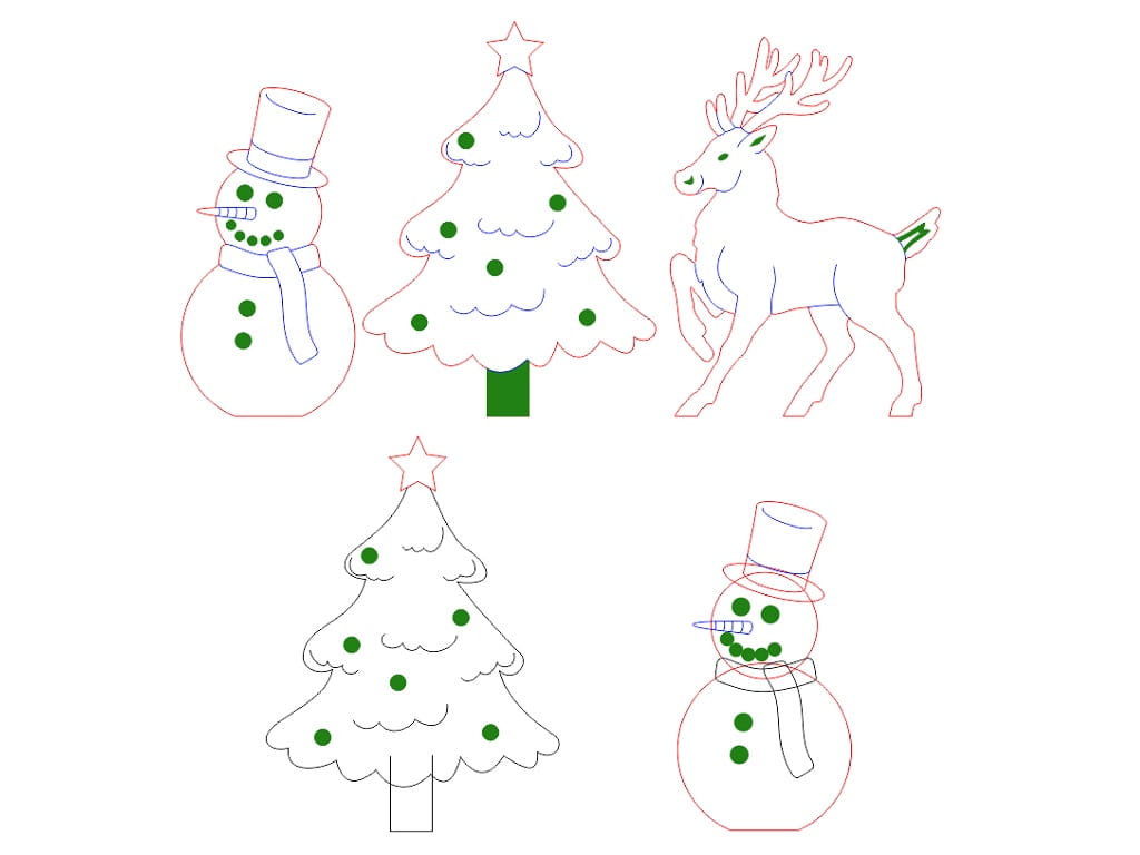 Laser Cut Christmas Decorations with Snowman, Reindeer and Tree