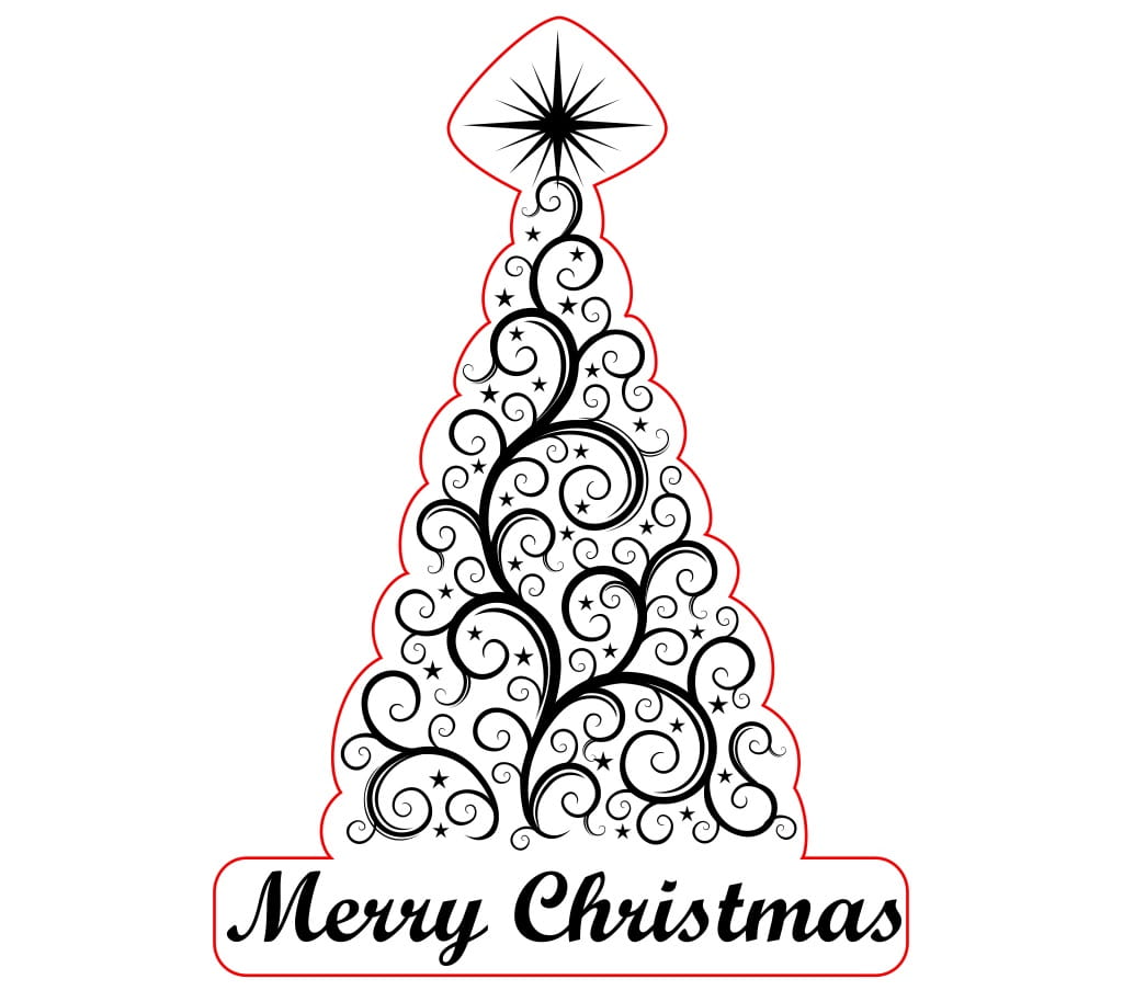Laser Cut Engraved Floral Pattern Merry Christmas Tree Decoration