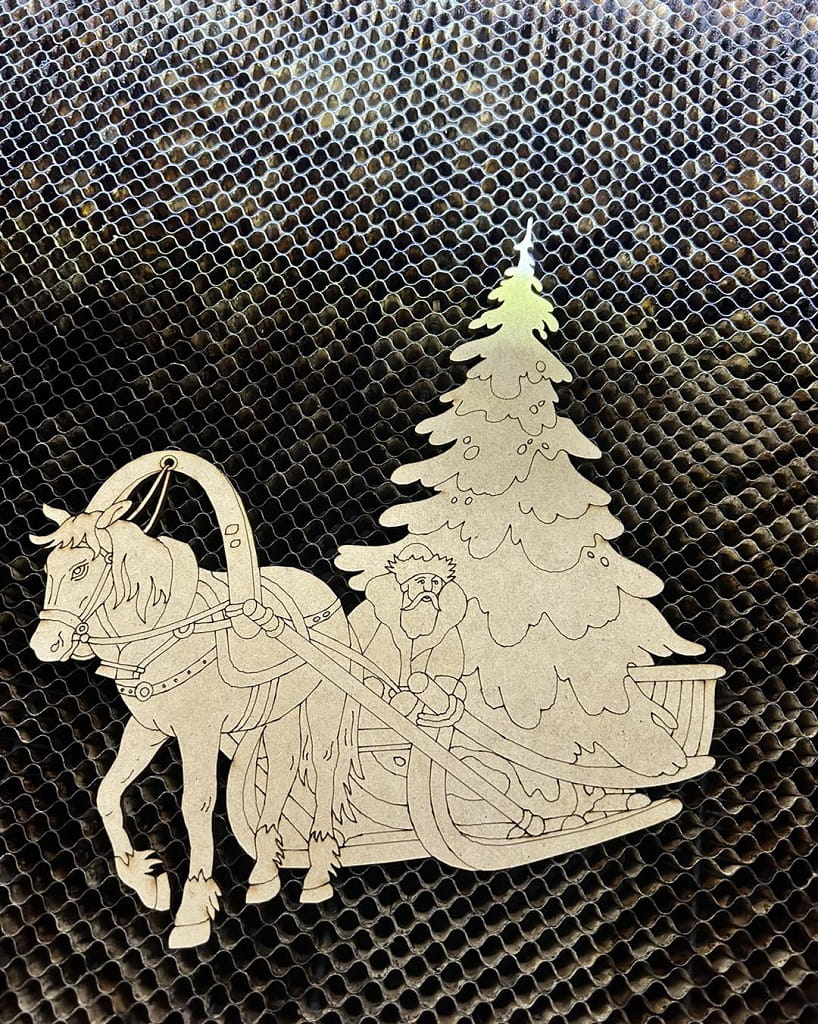 Laser Cut Engraving Santa Sleigh with Horse Craft
