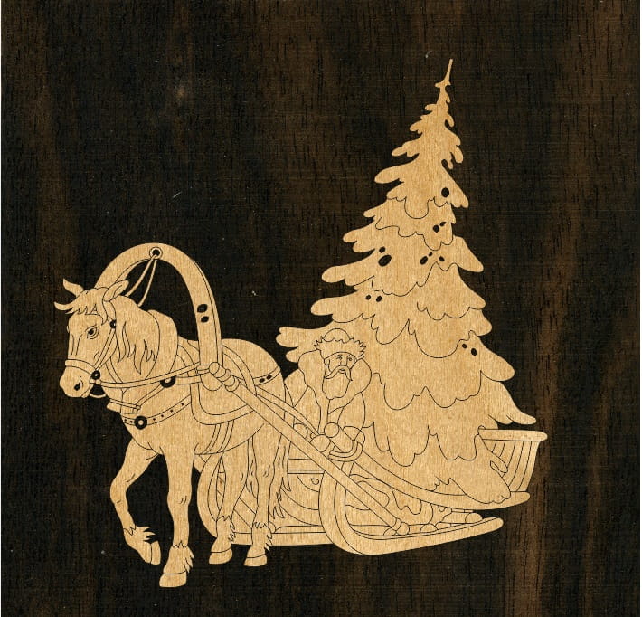 Laser Cut Engraving Santa Sleigh with Horse Craft