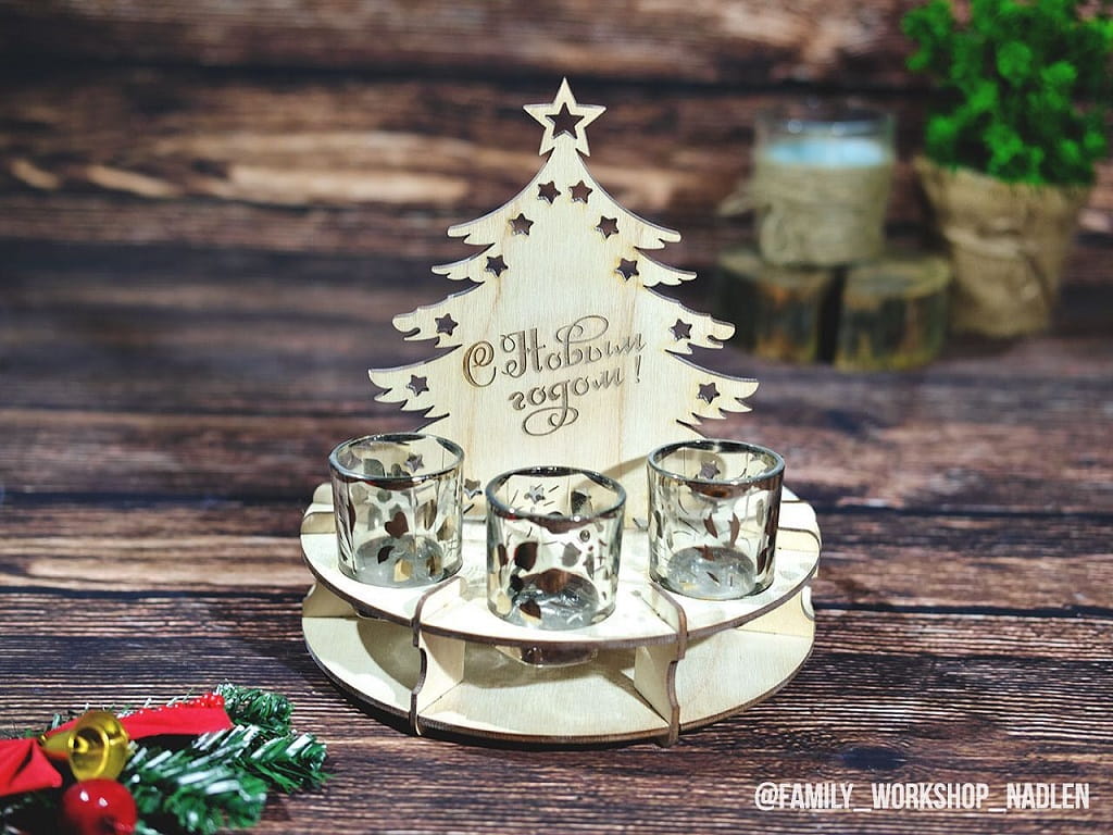 Laser Cut Christmas Tree Wine Glass Holder