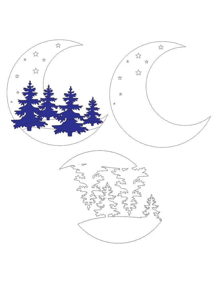 Laser Cut Crescent Moon Multilayer Christmas Ornament