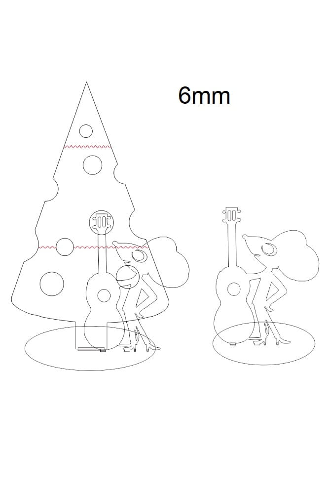 Laser Cut Mouse with Guitar and Cheese New Year Decoration