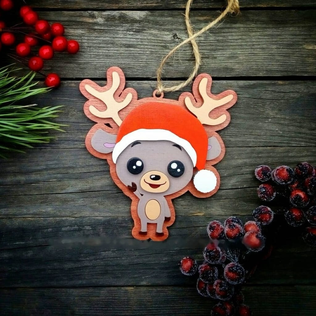 Laser Cut Reindeer Christmas Ornament
