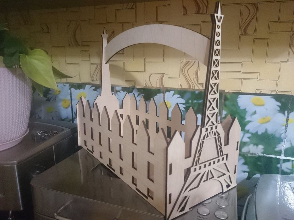 Laser Cut Eiffel Tower Wooden Flower Basket