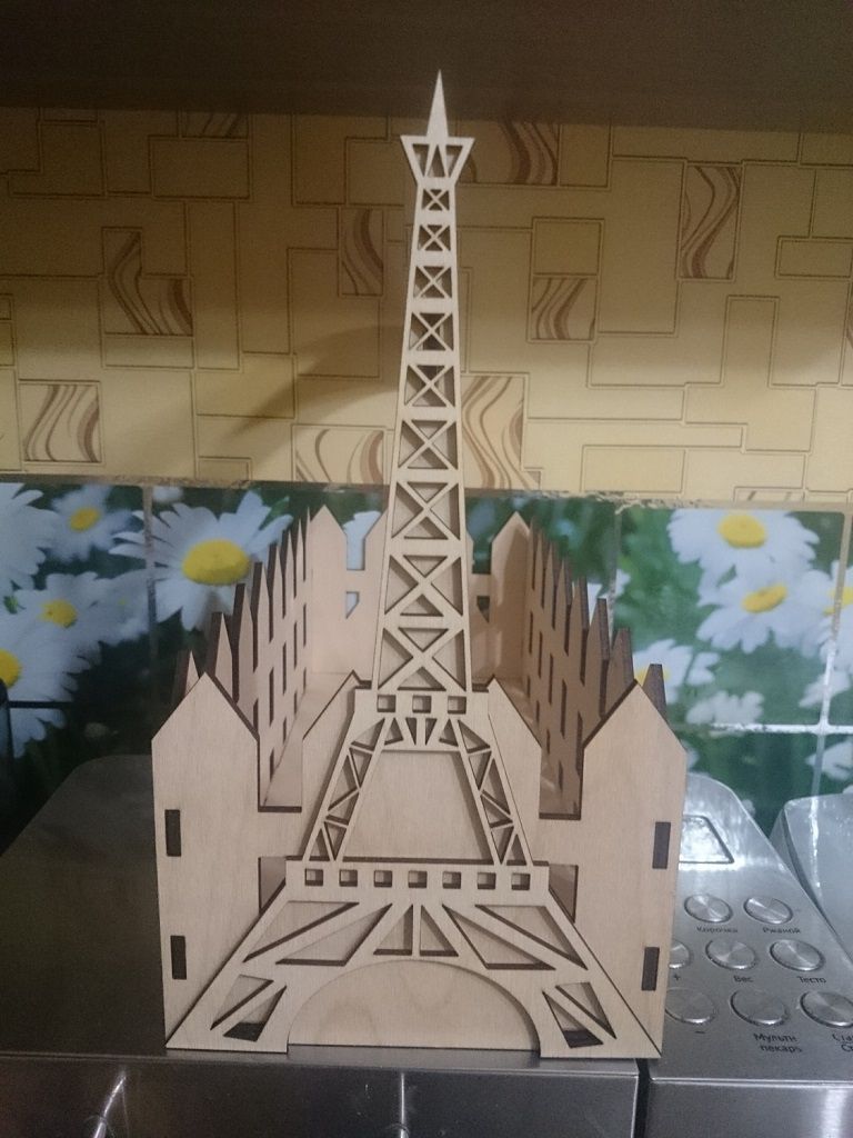 Laser Cut Eiffel Tower Wooden Flower Basket