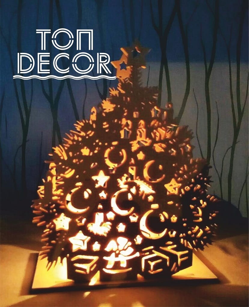 Laser Cut Wooden Christmas Tree Candle Holder