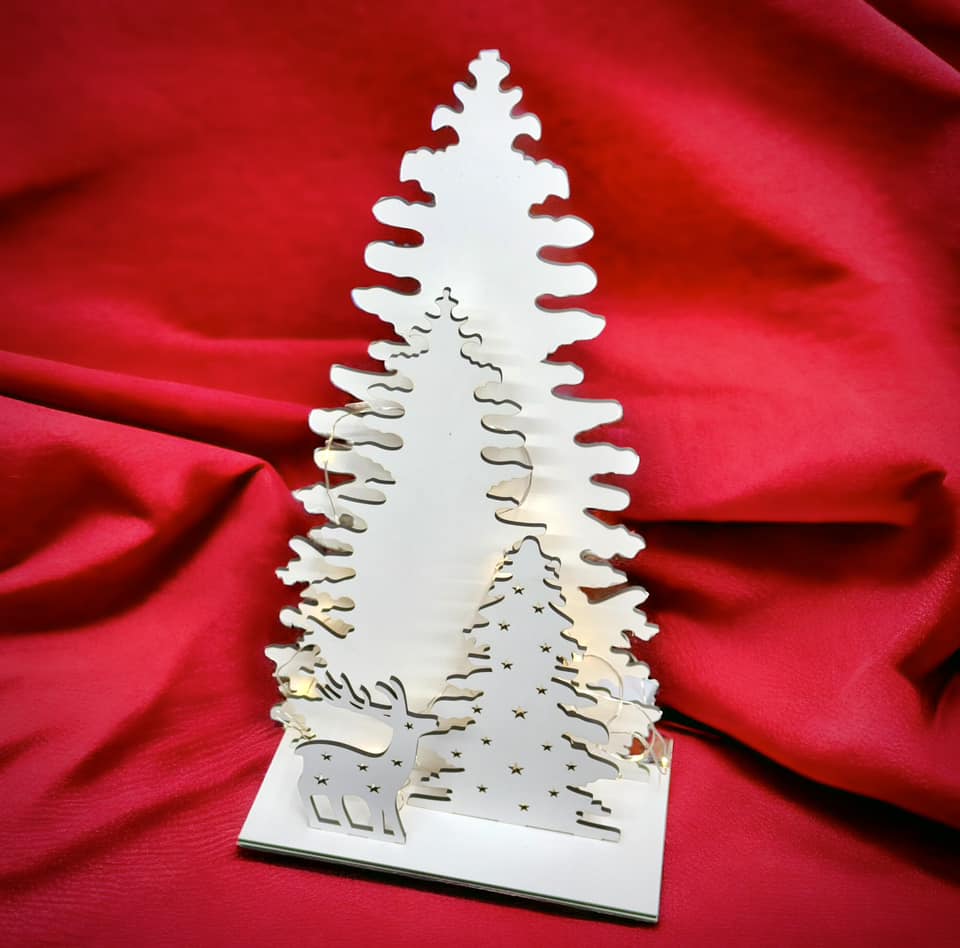 Laser Cut Wooden Christmas Tree Lighting Decoration